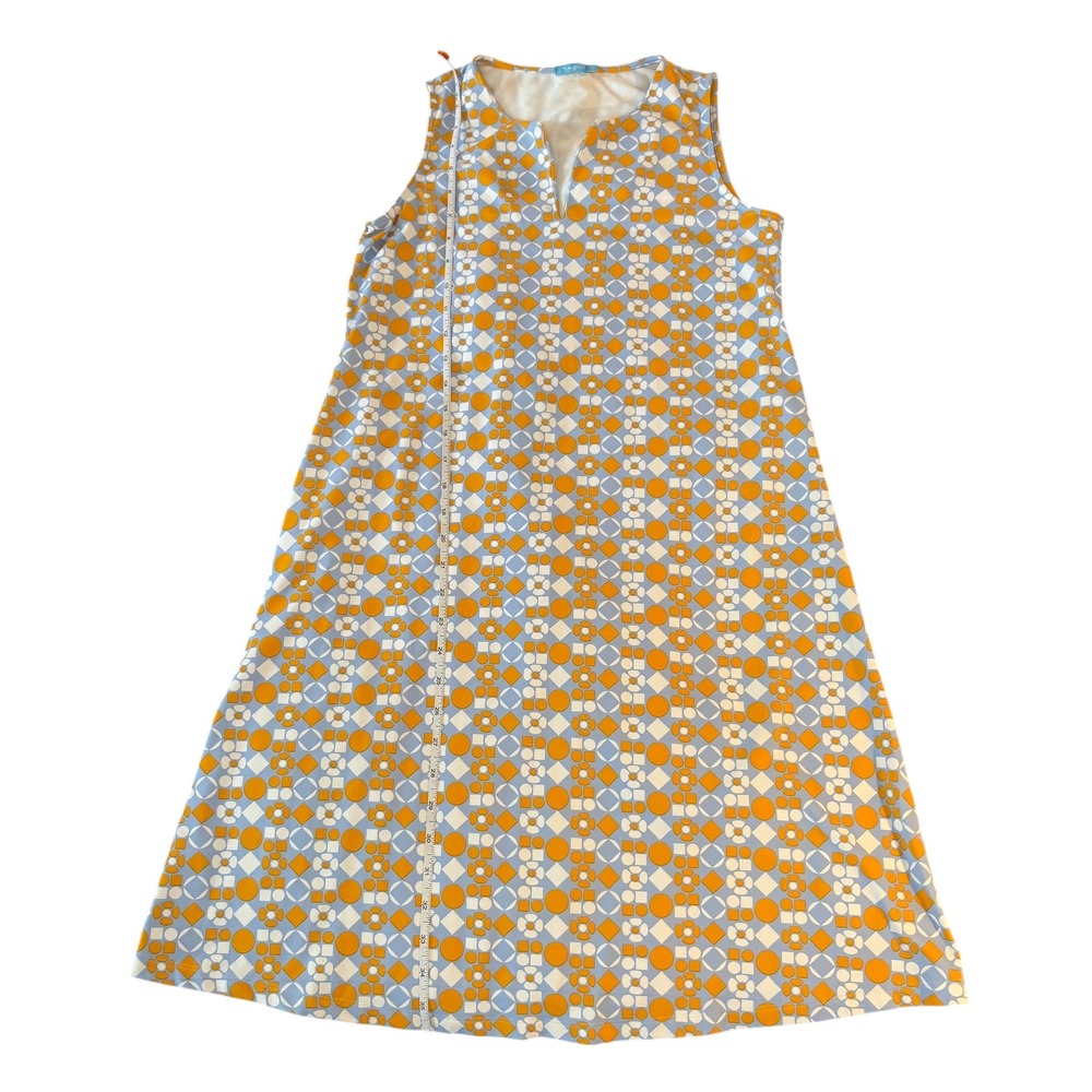 J. McLaughlin XS Sleeveless Mod Dress Geometric Blue Orange Catalina Cloth